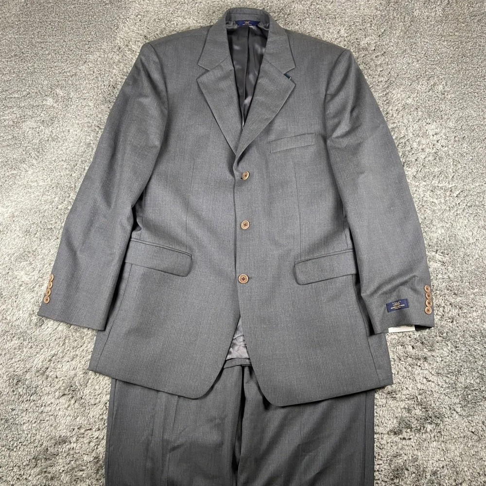 Brooks Brothers 346 Stretch 2 Piece Suit Men 44L Blazer 36x33 Pant Grey Wool